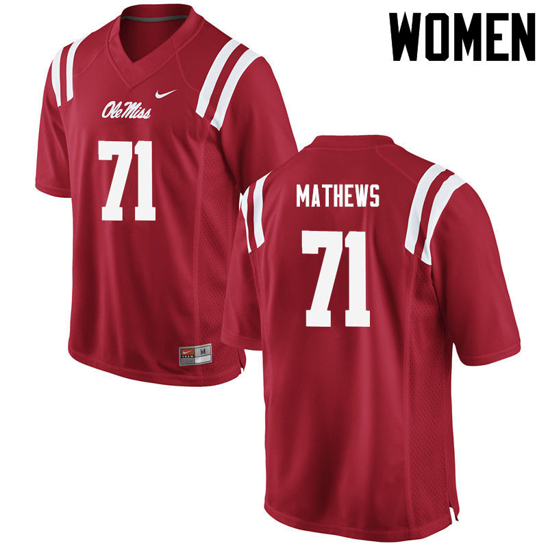 Women Ole Miss Rebels #71 Bryce Mathews College Football Jerseys-Red